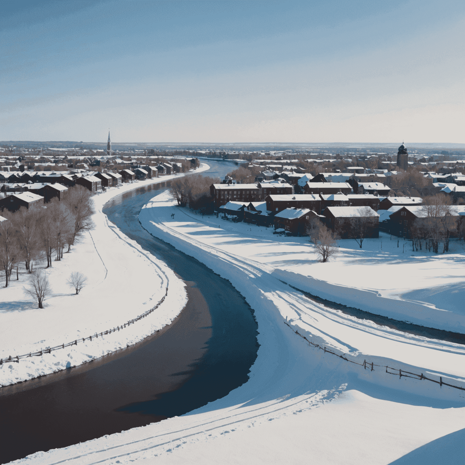 A panoramic view of a snow-covered landscape from the Fargo TV series, reminiscent of similar shots from the original film